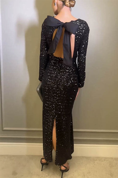 Damen Abendkleid Offener Rücken Pailletten für Hochzeiten und Galas 5