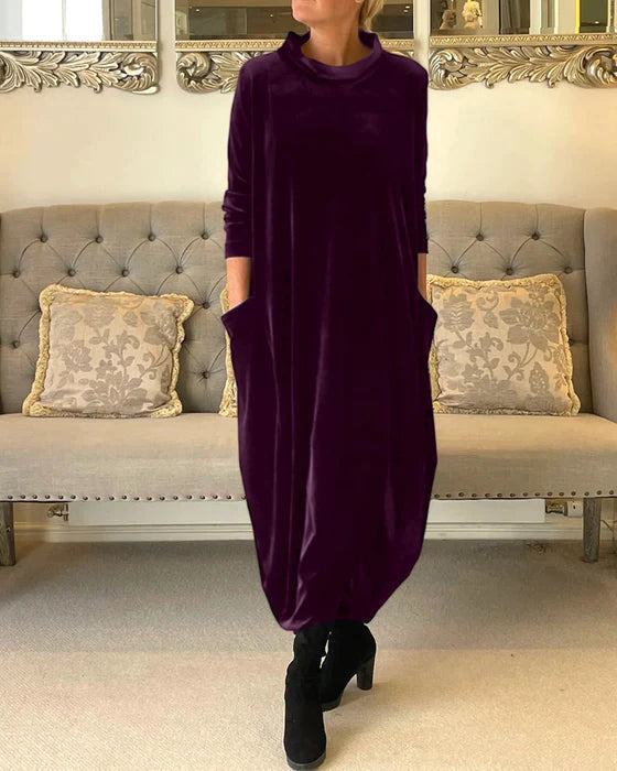 Damen Winterkleid Festlich Elegante Silhouette Aus Warmem Stoff-3
