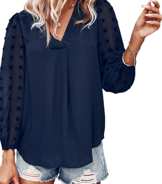 Damen Langarm-Top mit gekerbtem Ausschnitt Eleganz