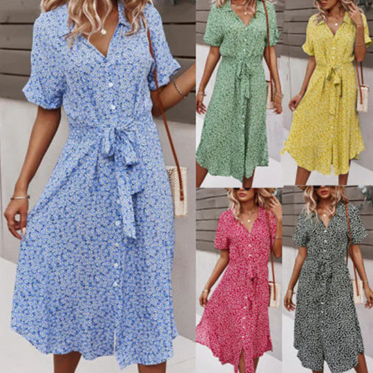 Damen Sommerkleid Floral Lace-Up Baumwolle Luftig Komfortabel-6