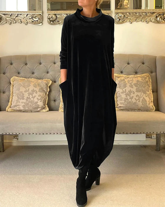 Damen Winterkleid Festlich Elegante Silhouette Aus Warmem Stoff-2
