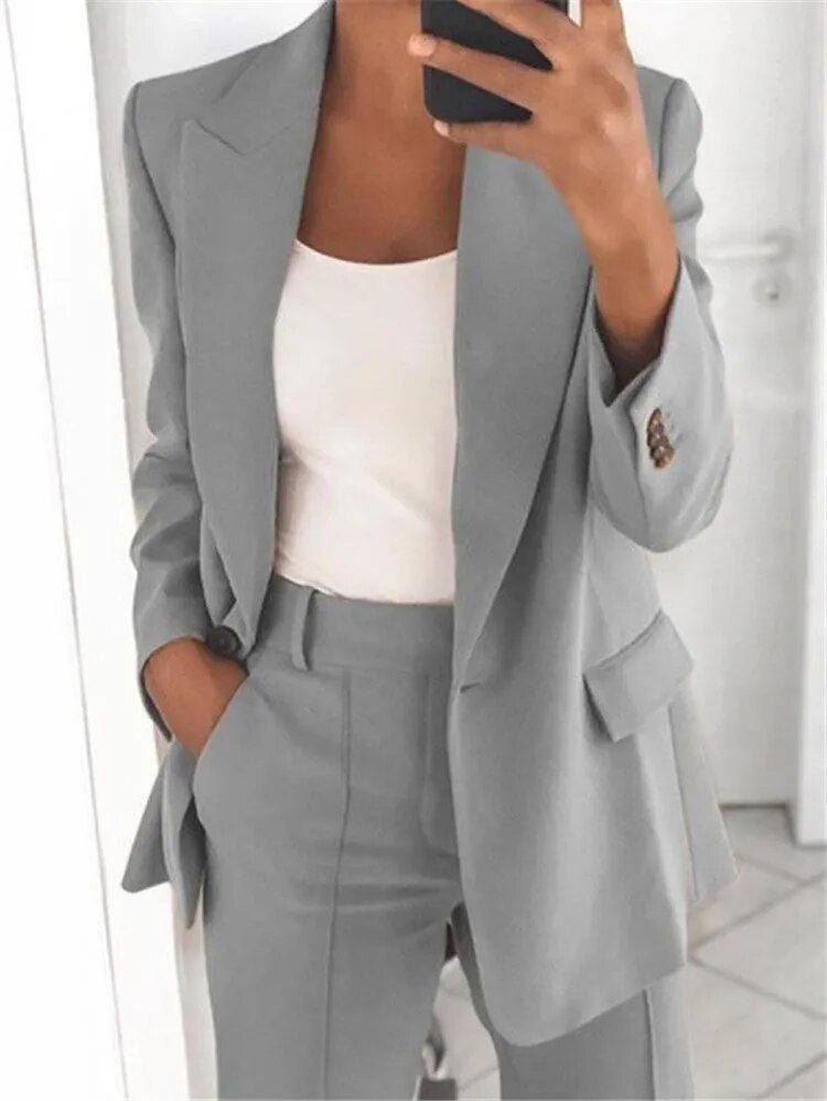 Variant image for Damenanzug Blazer Set Schwarz Elegant Weite Hosen Polyester-5