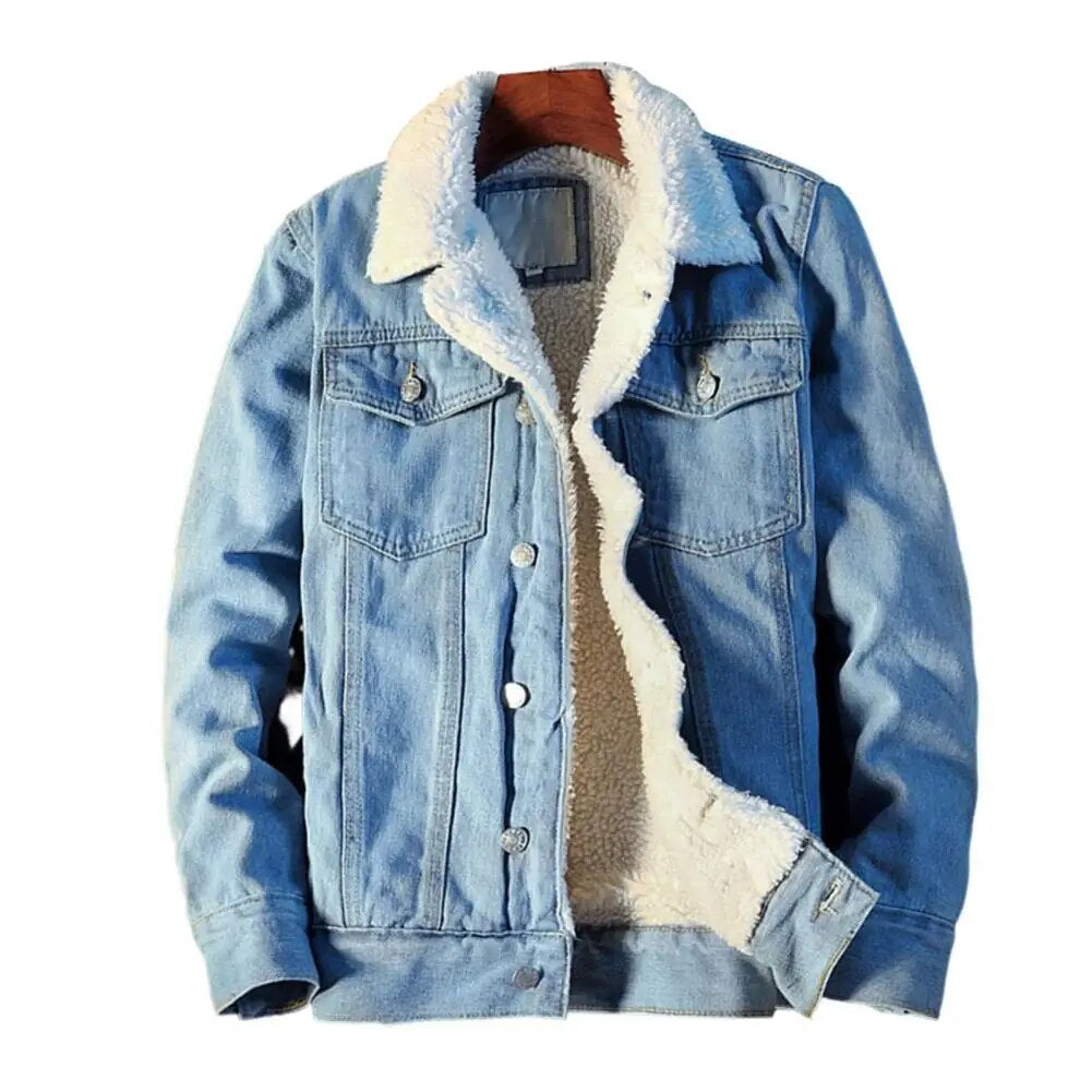 Herrenmantel Lang Denimfleece mit Plüschfutter für Winter Comfort und Stil 3