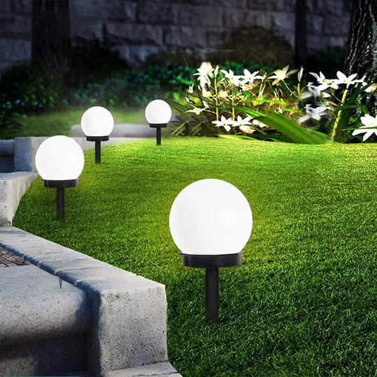 3-teilige Solar Gartenleuchten Kugel Design 0