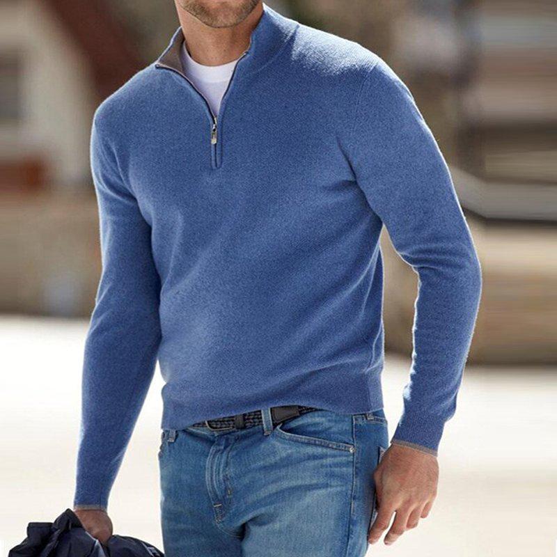 Herren-Pullover mit Viertelreißverschluss bequemer Baumwollmischgewebe Stil