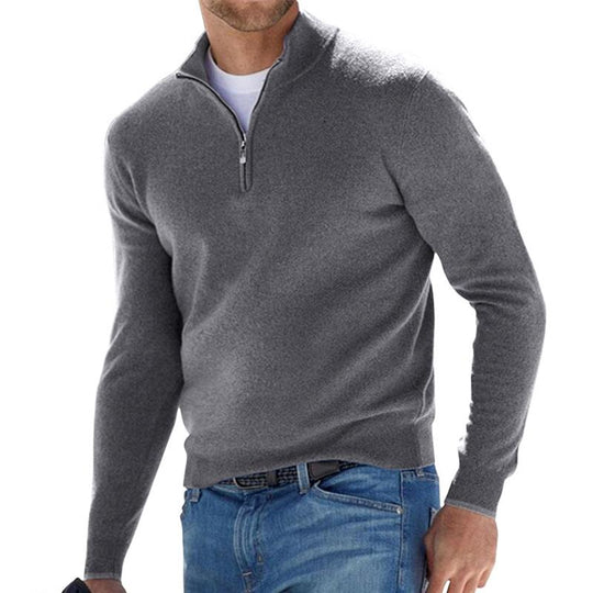 Herren-Pullover mit Viertelreißverschluss bequemer Baumwollmischgewebe Stil
