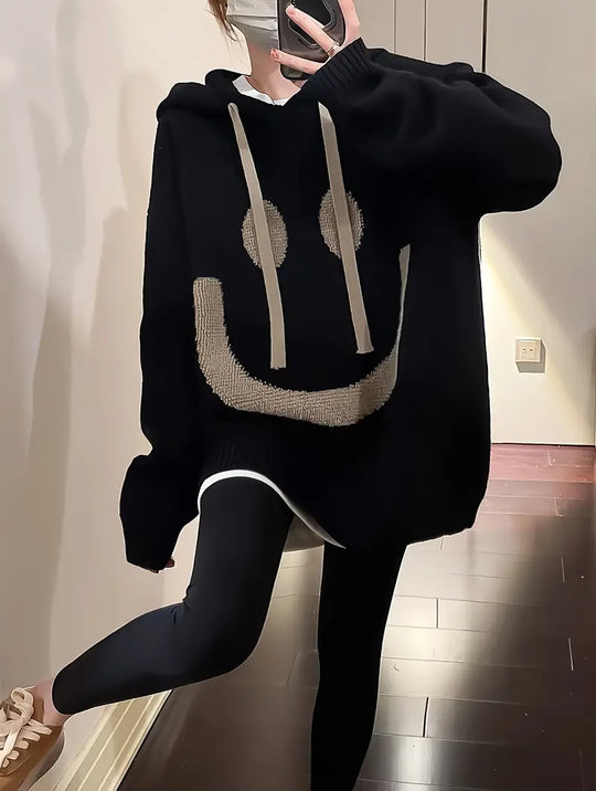 Variant image for Damenpullover Kapuzenpullover Lächel-Design Baumwolle-7
