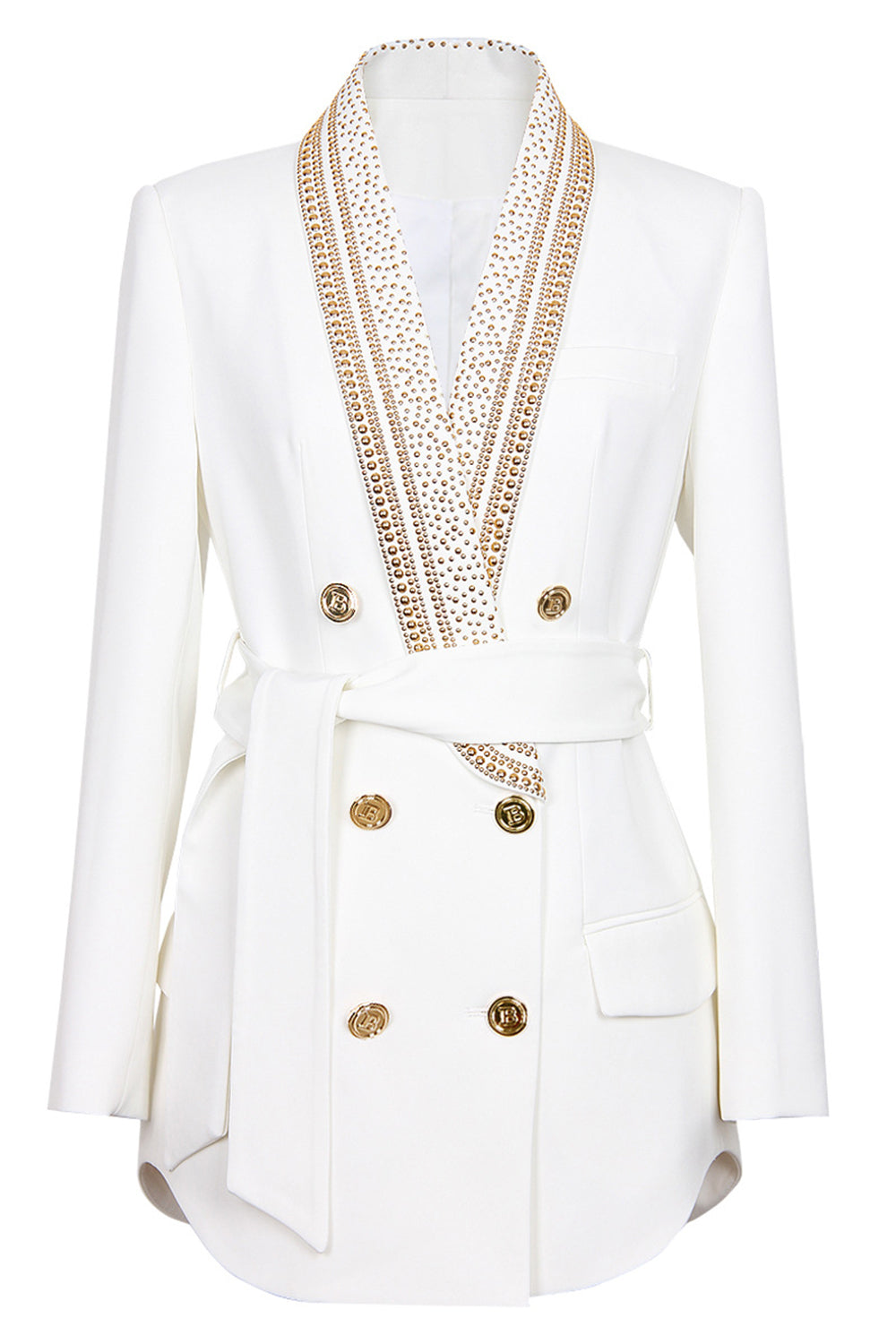 Variant image for Damen Blazer Weiß Elegant mit Goldperlen Tailliert Polyester-1