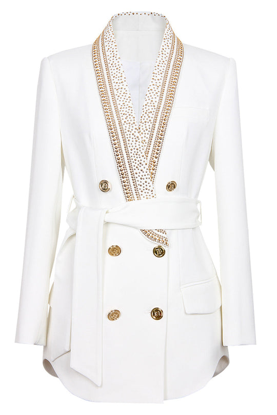 Variant image for Damen Blazer Weiß Elegant mit Goldperlen Tailliert Polyester-1