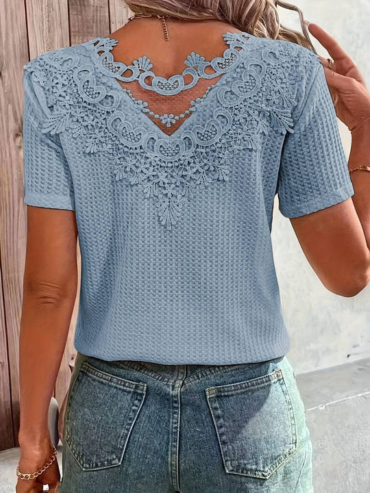 Variant image for Damen T-Shirt mit Spitzendetails Rundhalsausschnitt Baumwolle-9