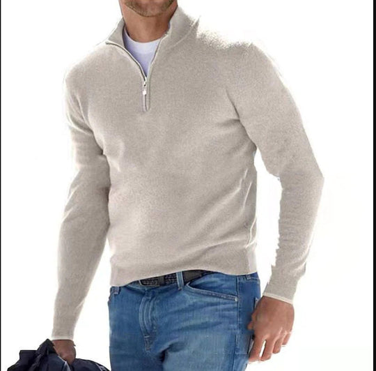 Herren-Pullover mit Viertelreißverschluss bequemer Baumwollmischgewebe Stil