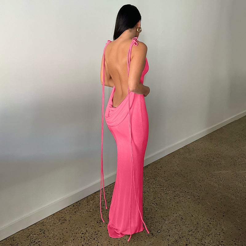 Variant image for Damen Maxikleid Schwarz Rückenfrei Elegantes Stretchstoff Langes Kleid-7