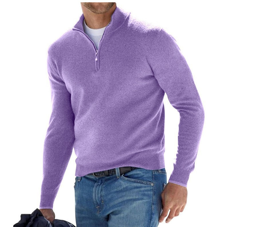 Herren-Pullover mit Viertelreißverschluss bequemer Baumwollmischgewebe Stil
