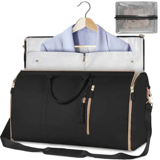Variant image for Reisetasche Damen Schwarz Faltbar PU-Leder Weekender Tasche-5
