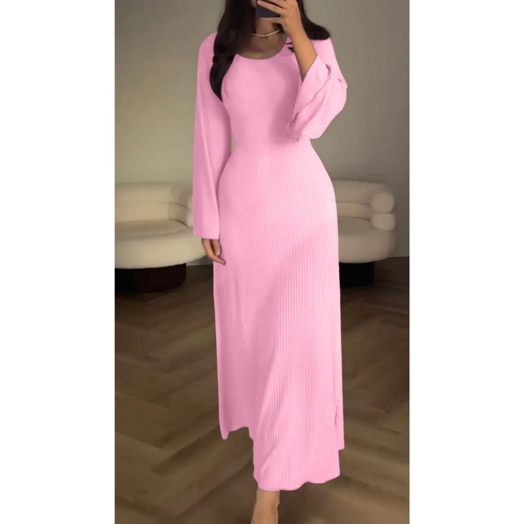 Damen Maxikleid Langarm Fließend Elegantes Design Atmungsaktives Material-5