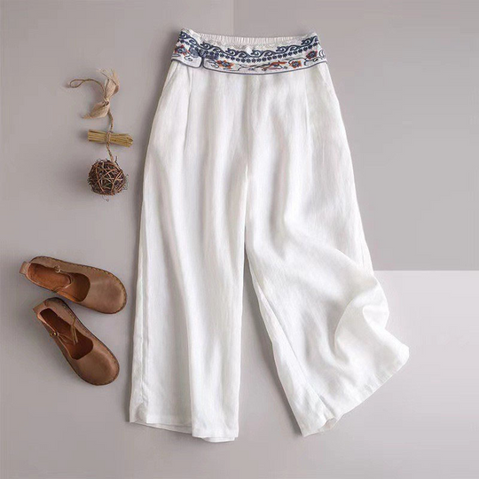 Variant image for Damen Leinenhose Mit Stickerei Sommer Leicht Atmungsaktiv-17