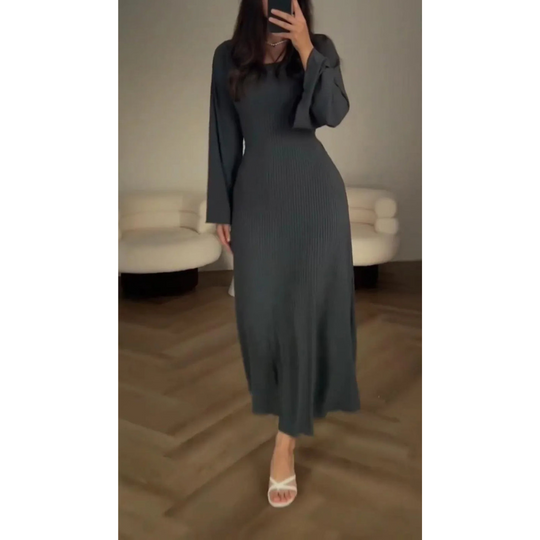 Damen Maxikleid Langarm Fließend Elegantes Design Atmungsaktives Material-6