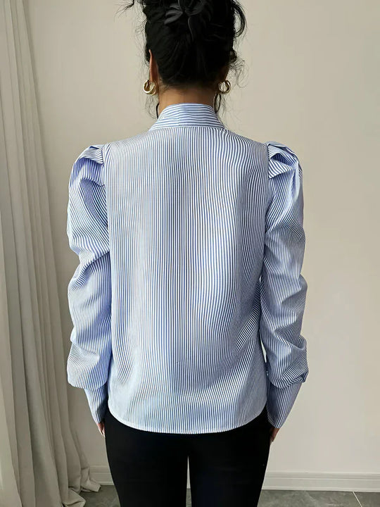 Damen Hemdbluse Gestreift mit Schleifendetail aus Baumwolle-6