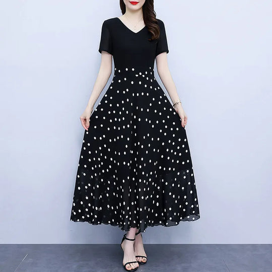 Damen Kleid Blumendruck Rundhalsausschnitt Baumwolle – Sommerkleider für Hochzeitsgäste und Alltag-1
