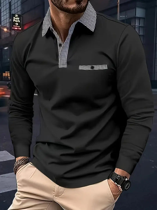 Variant image for Herren Langarm-Poloshirt Klassisch Baumwolle Frühling-33