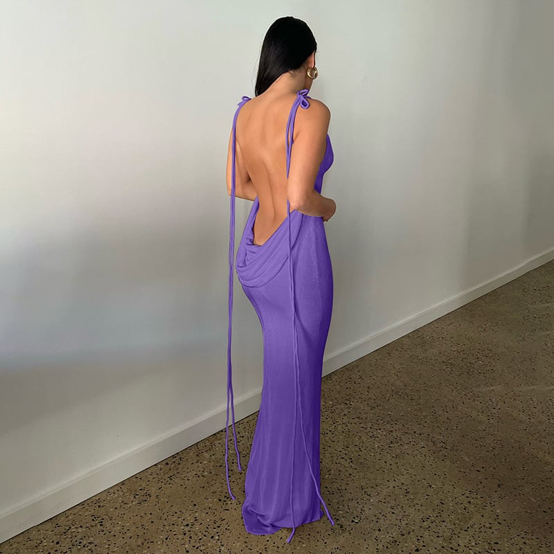 Variant image for Damen Maxikleid Schwarz Rückenfrei Elegantes Stretchstoff Langes Kleid-17