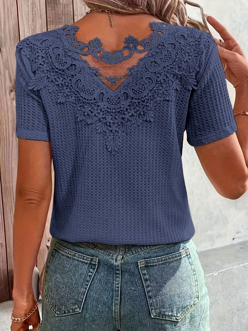 Variant image for Damen T-Shirt mit Spitzendetails Rundhalsausschnitt Baumwolle-17