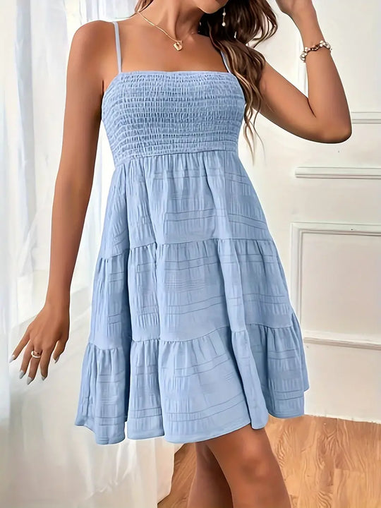 Damen Cami Kleid Geraffte Brust Strukturierter Stoff für Sommerveranstaltungen-5