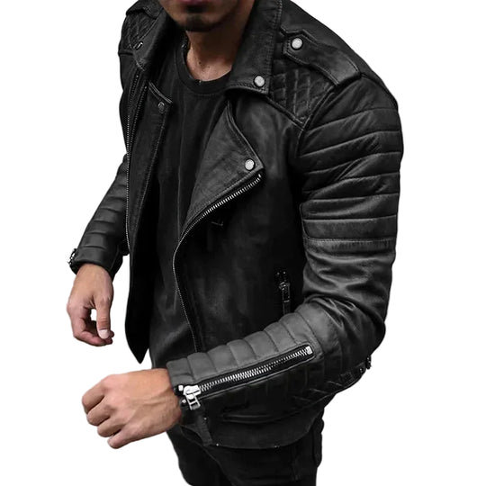 Herren Lederjacke Urbaner Stil Hochwertiges Leder Schwarz-1