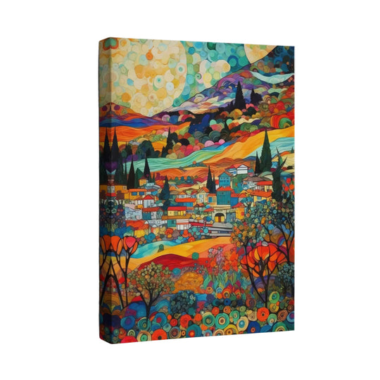 Abstraktes Wandbild Mosaikstil für Wohnzimmer – Farbenfrohes Leinwandbild Stadtlandschaft 0