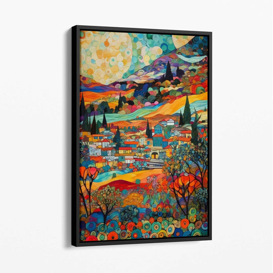 Abstraktes Wandbild Mosaikstil für Wohnzimmer – Farbenfrohes Leinwandbild Stadtlandschaft 1