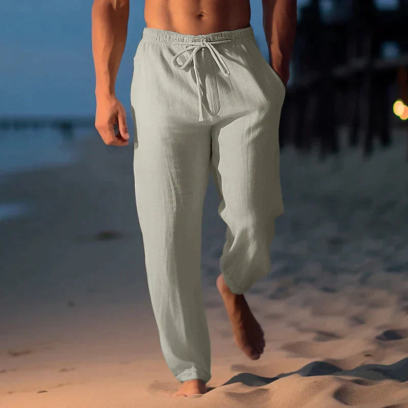 Variant image for Herren Leinenhose Lockerer Stil Atmungsaktiv 100% Leinen in Weiß-2