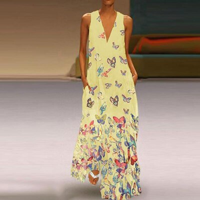 Ärmelloses Maxikleid Mit Schmetterlingsmuster