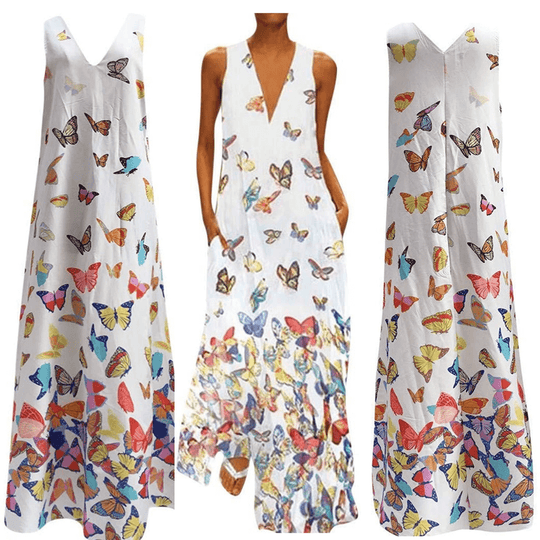 Ärmelloses Maxikleid Mit Schmetterlingsmuster
