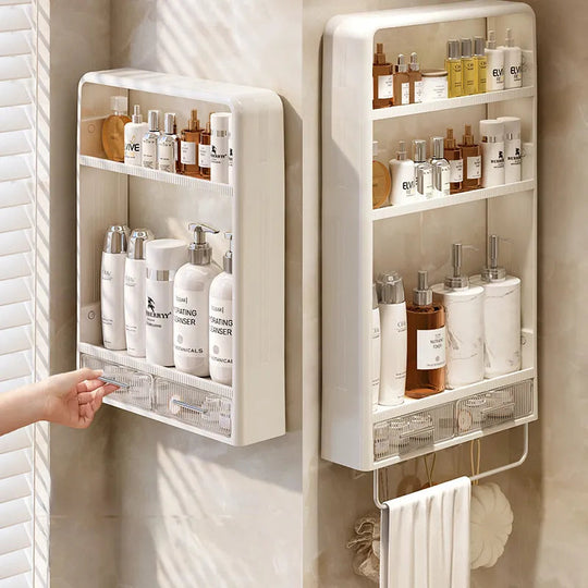 Badezimmer Regal Schmal Wandmontiert Ohne Bohren – Platzsparendes Organizer Regal für Utensilien 1