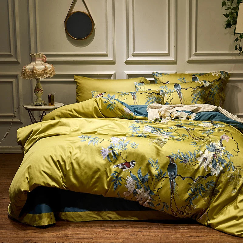 Bettwäsche-Set Damen Baumwollsatin Aquarellblumen Wendedecke 12