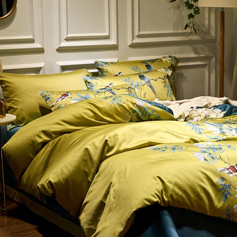 Bettwäsche-Set Damen Baumwollsatin Aquarellblumen Wendedecke 2