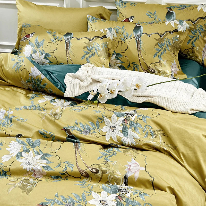 Bettwäsche-Set Damen Baumwollsatin Aquarellblumen Wendedecke 4