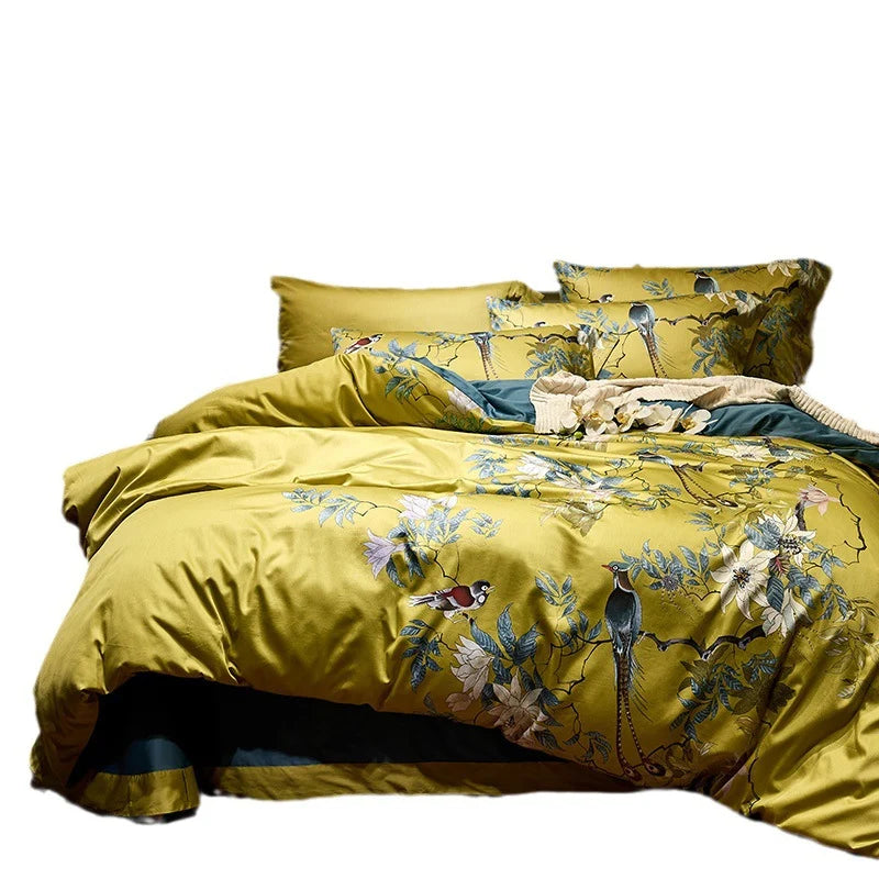 Bettwäsche-Set Damen Baumwollsatin Aquarellblumen Wendedecke 5