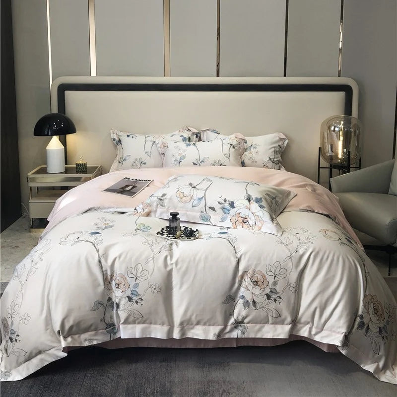 Bettwäsche-Set Damen Baumwollsatin Aquarellblumen Wendedecke 8