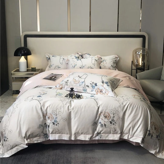 Bettwäsche-Set Damen Baumwollsatin Aquarellblumen Wendedecke 8