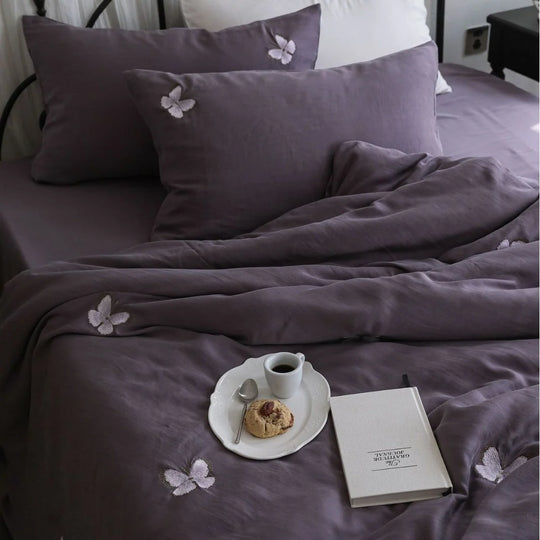 Bettwäsche-Set Damen Baumwollsatin mit Aquarellblumenstickerei 1