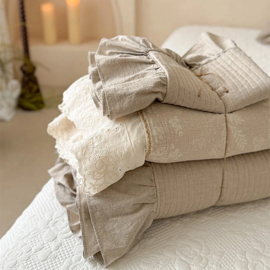 Bettwäsche-Set Damen Gesteppt mit Rüschen und Stickereien 4
