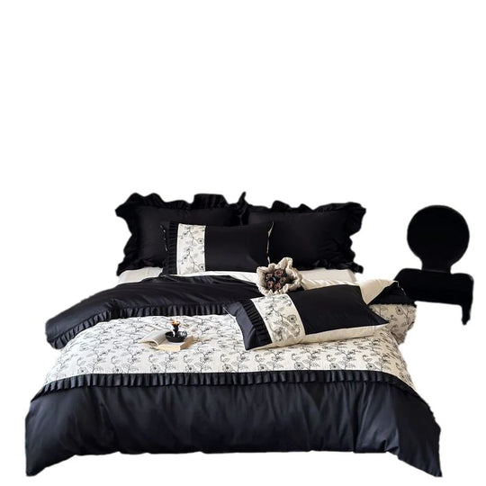 Bettwäsche-Set Damen mit Blumenbordüre und gesteppter Tagesdecke 5