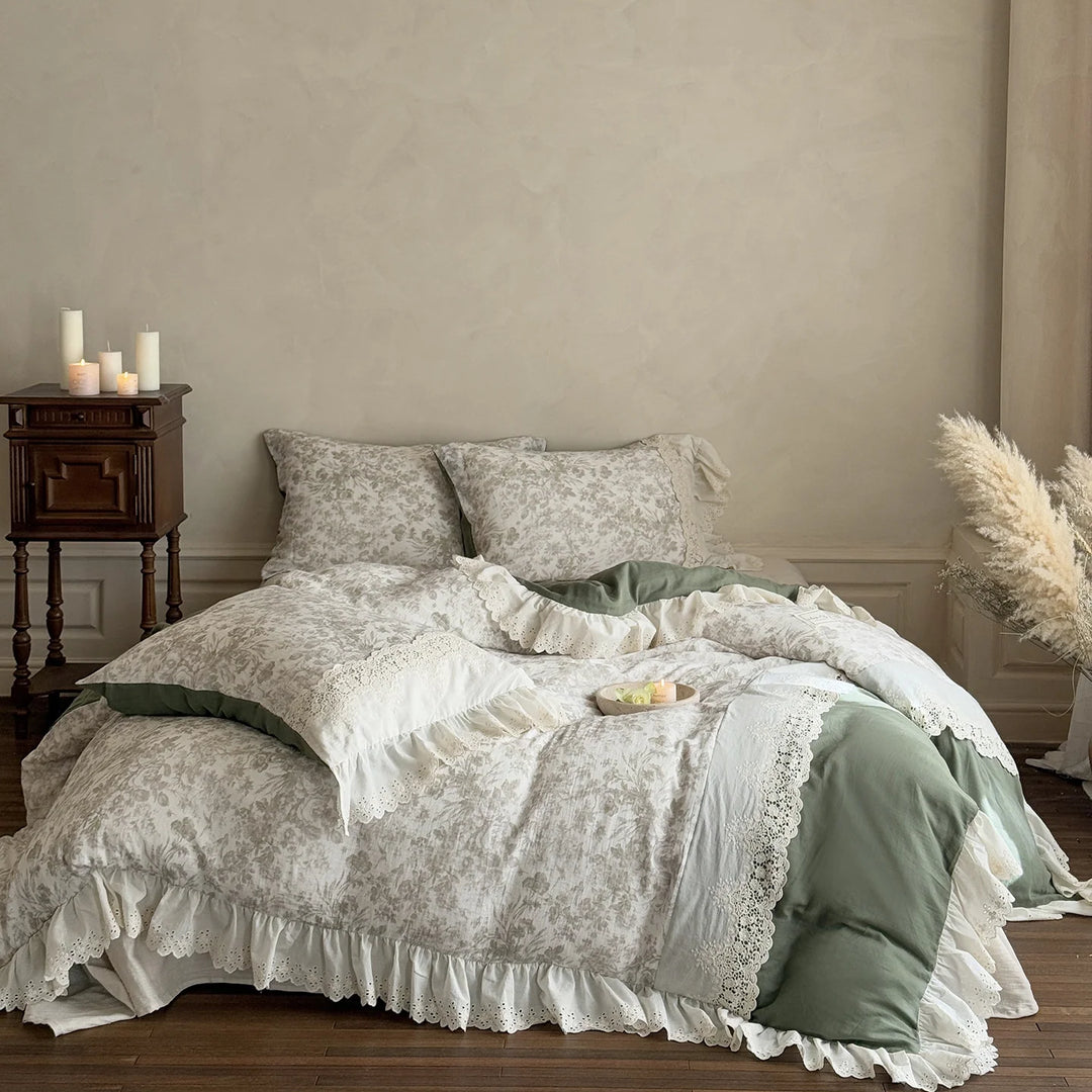 Bettwäsche-Set Vintage mit Spitzen und Rüschen für Damen 0