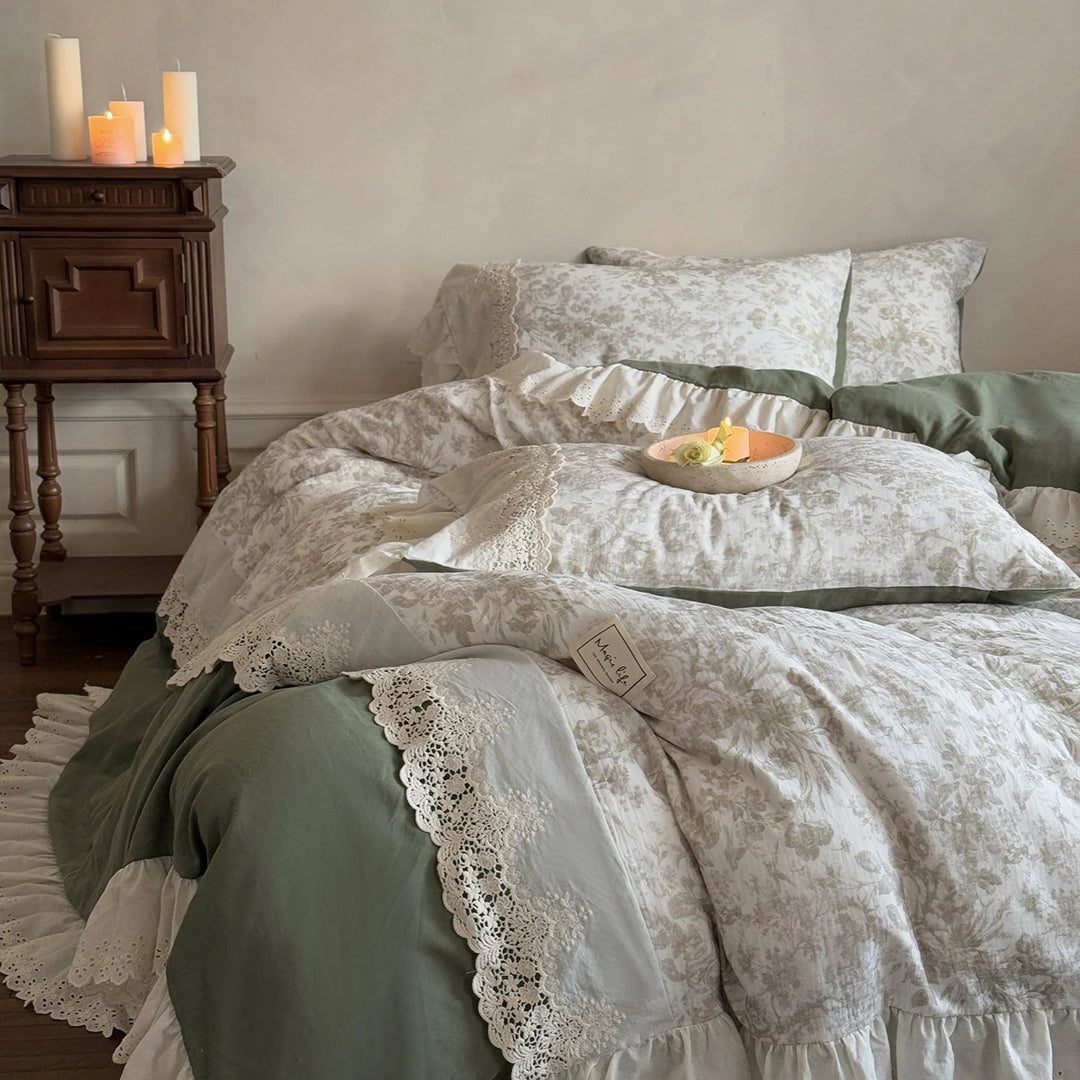 Bettwäsche-Set Vintage mit Spitzen und Rüschen für Damen 1