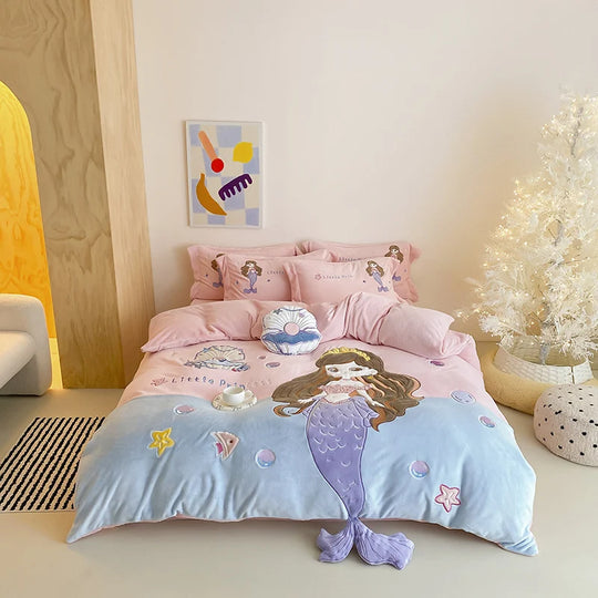 Bettwäsche-Set mit Meerjungfrauen-Motiven für Mädchen und junge Frauen 0