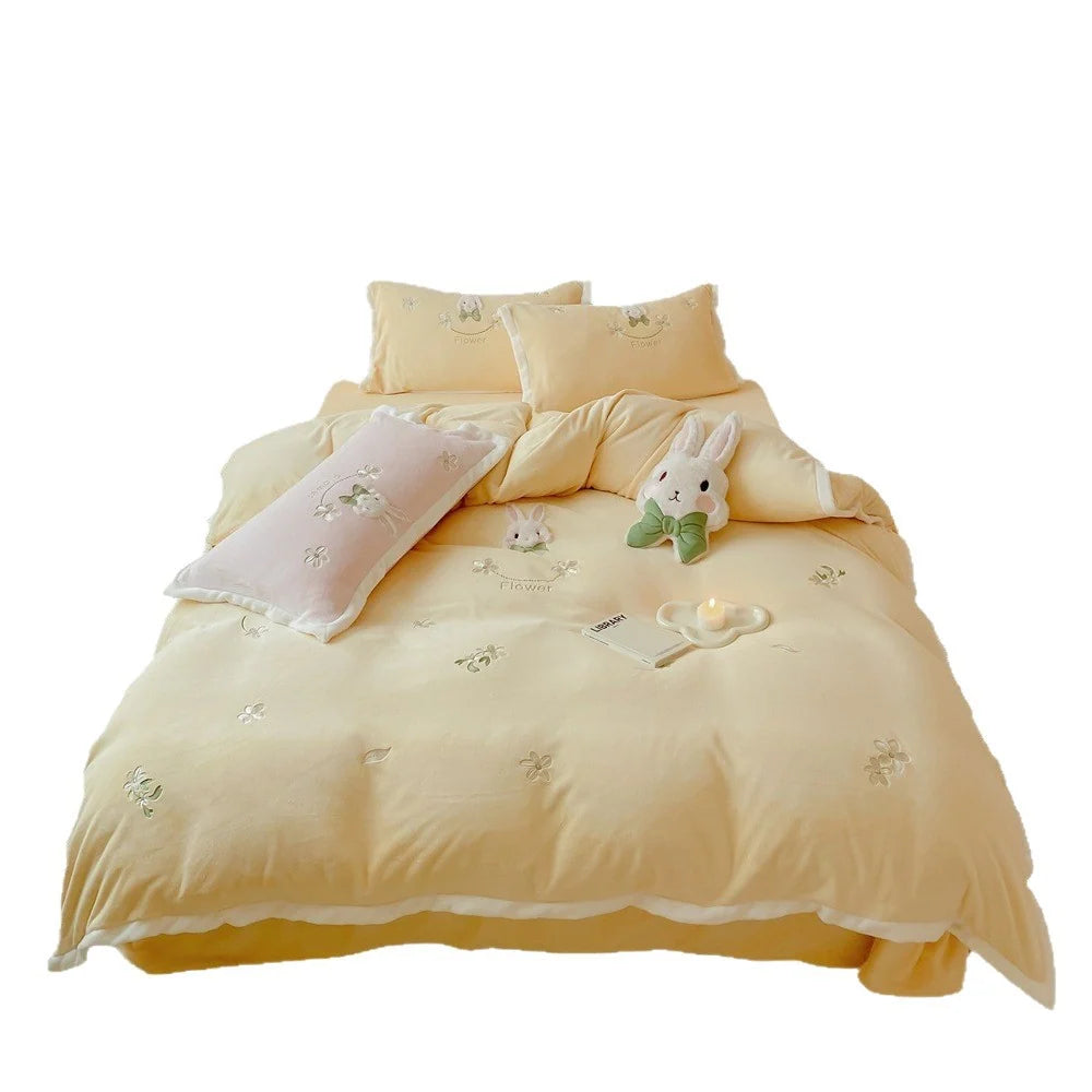 Bettwäsche-Set mit besticktem Blumenhasen-Motiv für Damen 4