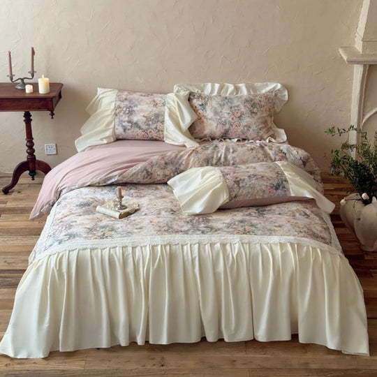 Bettwäscheset Damen Vintage Rüschen Satin-Bettrock 0