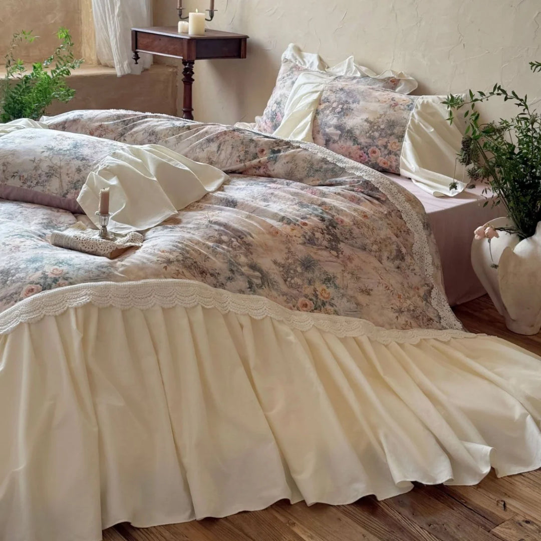 Bettwäscheset Damen Vintage Rüschen Satin-Bettrock 1