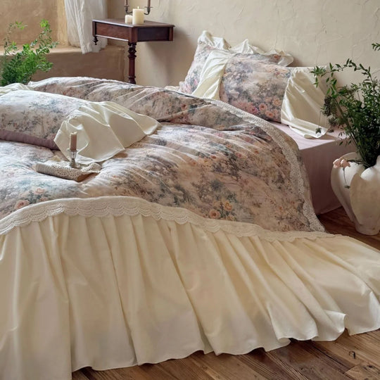 Bettwäscheset Damen Vintage Rüschen Satin-Bettrock 1